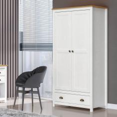 Guarda-Roupa Multiuso 2 Portas 1 Gaveta Branco/Freijó Topázio Madeira Pinus - Finestra