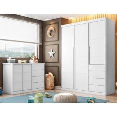 Quarto Infantil Completo Guarda Roupa 3 Portas 4 Gavetas com Cômoda 2 