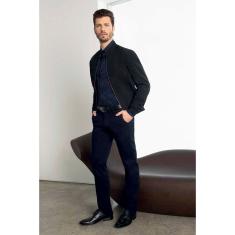 Camisa Individual Slim Fit Maquinetado Azul Marinho