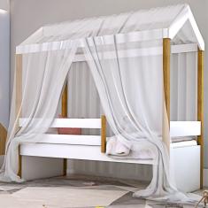 Cama Montessori Exclusiv Solteiro Com Colchão E Voal Branco