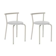 Conjunto 2 Banquetas 105 Tubo Prata Napa Branca Carraro