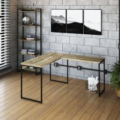 Escrivaninha L Estilo Industrial 135x140cm Dynamica Yescasa Carvalho - Preto