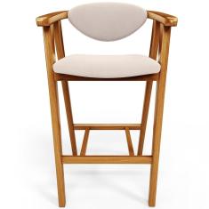 Banqueta Alta Cecília L02 Assento Tecido Base Fixa Encosto Estofado Altura 102 cm Bege para Cozinha