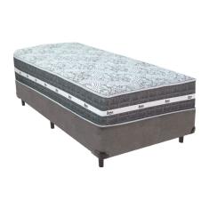 Cama Box Cinza E Colchão Black Graphite Molas Ensacadas Solteiro 88x188x27 Anjos