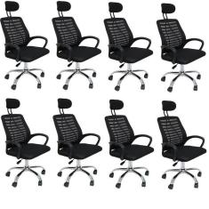 Kit 8 Cadeiras Office Presidente Com Encosto E Rodízios Cádis Preto