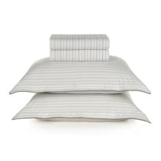 Jogo de Lençol Queen Karsten Percal 200 Fios 100% Algodão Estampado Cama Dobra Feita 4 Peças (Dalia - Listras)