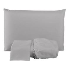 Jogo De Lençol Percal 180 Fios Casal Queen 3 Peças Cinza - Confecções 