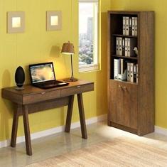 Conjunto Home Office Escrivaninha Me 4128 120cm e Estante 2 Prateleiras 2 Portas Tecno Mobili Rústico