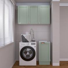 Lavanderia Modulada 2 Peças sem Tampo 1 Armário Aéreo 3 Portas 1 Balcão Cabecasa Madeiramadeira Verde Menta/Branco