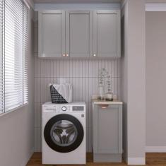 Lavanderia Modulada 2 Peças 1 Armário Aéreo 3 Portas 1 Balcão Cabecasa Madeiramadeira Cinza/Branco
