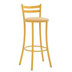 Banqueta Alta em Aço para Cozinha com Encosto Amarelo