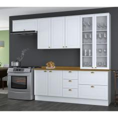 Cozinha Compacta 5 Peças 8 Portas 5 Gavetas Tampo Amadeirado Emily Espresso Móveis Branco HP/Marrom