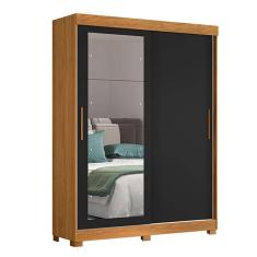 Guarda Roupa Spin com 2 Portas e 2 Gavetas com Espelho em Preto com Carvalho Shop das Cabeceiras