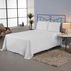 Jogo de Lençol Completo Roupa de Cama Casal King Size Percal 140 Fios Liso Ponto Palito Algodão 4 Peças