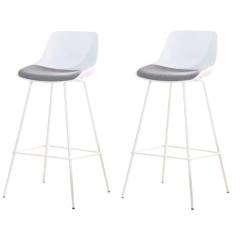 Kit 2 Banquetas Altas Medelín Rivattis Estofada Em Polipropileno Branco E Cinza Mecla Base Aço