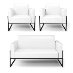 Sofá Namoradeira Com 2 Poltronas Base Industrial Alta Preto Marisa Corano Branco D03 - D\`rossi