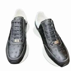 Tênis masculino autêntico verdadeiro verdadeiro pele de avestruz casual cadarço couro exótico genuíno masculino clássico preto branco cor sapatos, Preto, 38