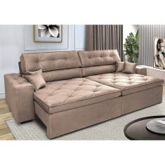 Sofá Retrátil E Reclinável 2,12m Com Molas Cama Inbox Estilo Suede Velusoft Castor