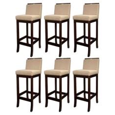 Kit 6 Banquetas Alta para Cozinha Gourmet Turim Madeira Capuccino Linh