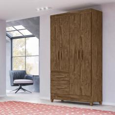 Guarda Roupa Solteiro 4 portas 2 gavetas Castanho Wood Madri - Moval