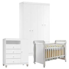 Quarto de Bebê 4 Portas Ternura Baby com Berço Mirelle Branco Brilho -