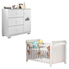Berço Americano Lara e Cômoda Infantil Ane Branco Brilho  Phoenix Baby