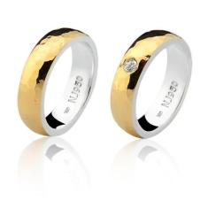 Par de Aliança Casamento/Noivado Mista Ouro 18k/750 e Prata - Natália 
