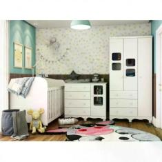 Quarto de Bebê Completo com Cômoda Guarda Roupa com Janela e Berço 100