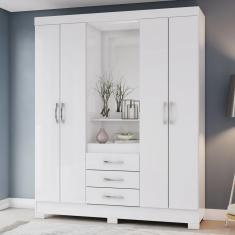 Guarda-Roupa Casal com Espelho 4 Portas 3 Gavetas