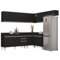 Armário De Cozinha Modulado De Canto 7 Peças Cp23 Balcão Com Tampo Preto - Lumil