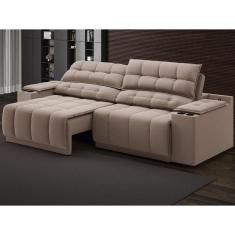 Sofá com Porta Copos Carregador USB Ret Rec Samurai 2,30m Velosuede Marrom - NETSOFAS