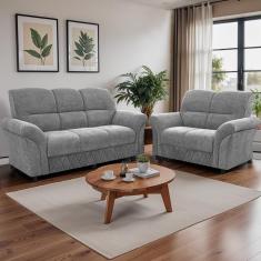 Sofá de 3 e 2 Lugares Cama inBox Mourato com 187cm e 140cm de Larguras e Revestidos em Bouclé