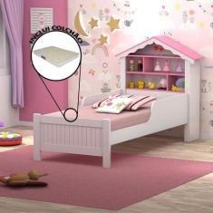 Cama Quarto Solterio Casa Princesa Estante c/ Colchão - VITAMOV, Branc