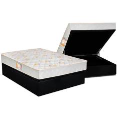 Cama Box Baú Casal: Colchão Espuma Castor D28 Sleep Max Duplo + Base Crc Suede Black(138X188)