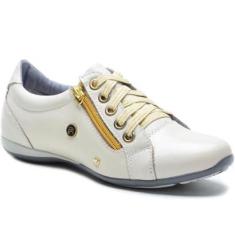 Tênis Casual Feminino Couro Palmilha Gel Zíper Leve Conforto-Feminino