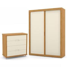 Jogo de Quarto Infantil com Guarda Roupa 2 Portas de Correr e Cômoda 4 Gavetas Tutto New - Matic Móveis 