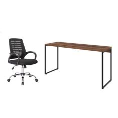 conjunto de mesa studio nogal 150 cm com cadeira de escritório secretária giratória light preta
