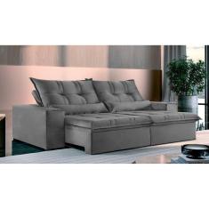 Sofá 3 Lugares Retrátil e Reclinável Galícia Veludo com Molas Cinza Cinza