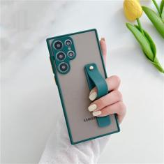 Suporte de alça de pulso Capa de telefone translúcida para Samsung S24 S23 Ultra S22 S20 S21 Plus FE Note 20 A72 A52 A33 A13 A32 A21S Capa, verde escuro, para A51 4G