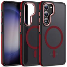 MALEWOLF Capa para Samsung Galaxy S23 Plus, compatível com Magsafe, capa magnética com borda antiderrapante, capa de cor translúcida à prova de choque para Galaxy S23+ 5G (preto/vermelho)