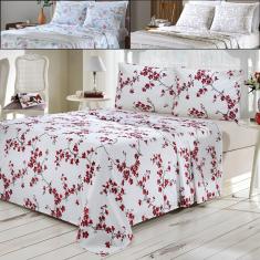 Jogo de Cama Casal 4 peças Lençol com Elástico 100% Algodão Percal 130 Fios 138x188x35cm - Dohler