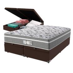 Cama Box Baú Marrom e Colchão Queen Evolution Molas Ensacadas Probel