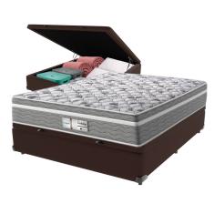 Cama Box Baú Marrom e Colchão Casal Evolution Molas Ensacadas Probel