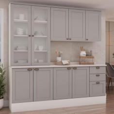 Cozinha Completa Iluminata 9 Portas 3 Gavetas 100% Mdf com Vidro Branc
