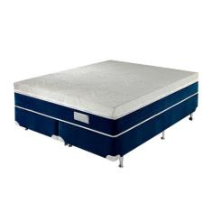 Kit box colchao paradiso+base veludo casal azul - Estofama
