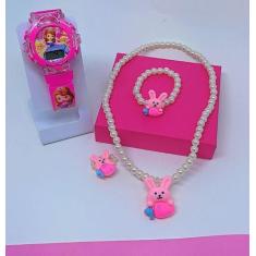 Kit Relógio Digital Crianças Pisca Led Luz Toca Musica Desenho Disney 