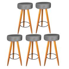 Kit 05 Banqueta Alta Flora Pés Palito em Madeira Caramelo para  Bar Bi