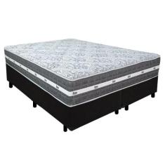Cama Box Casal Bipartido Suede + Colchão Anjos Black Graphite Molas En