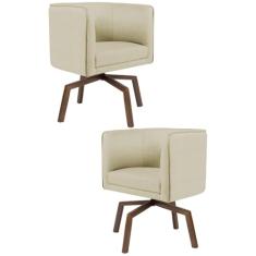 Kit 2 Poltronas Decorativas Base Ka Madeira Betina C-129 Linho Bege - Domi