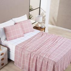 Jogo de cama lençol 04 peças Micro Percal 200 Fios Estampado Grid Aust